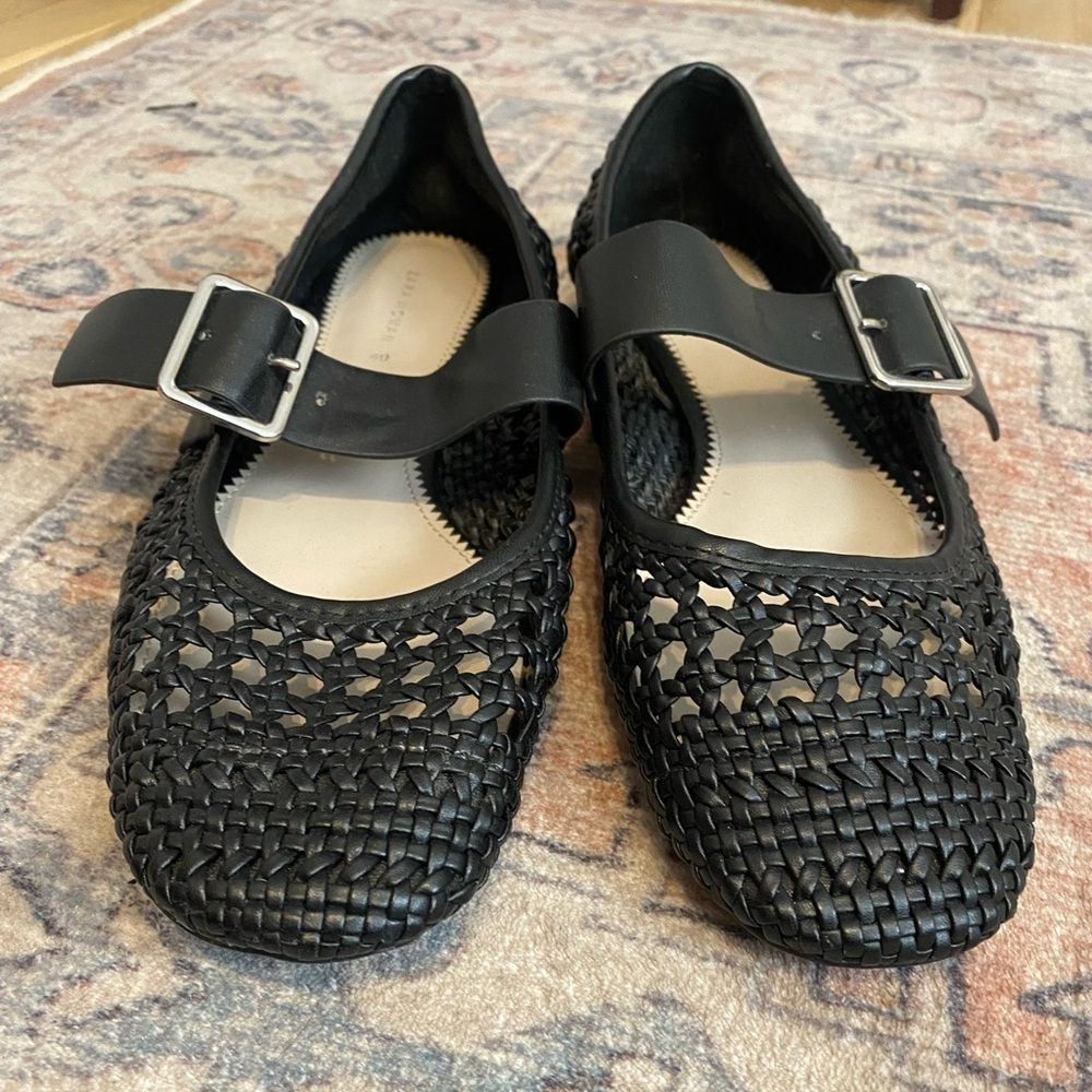 ZARA WOMAN LEATHER BASKET WEAVE MARYJANE FLATS Sz 40 (9) - Picture 5 of 8